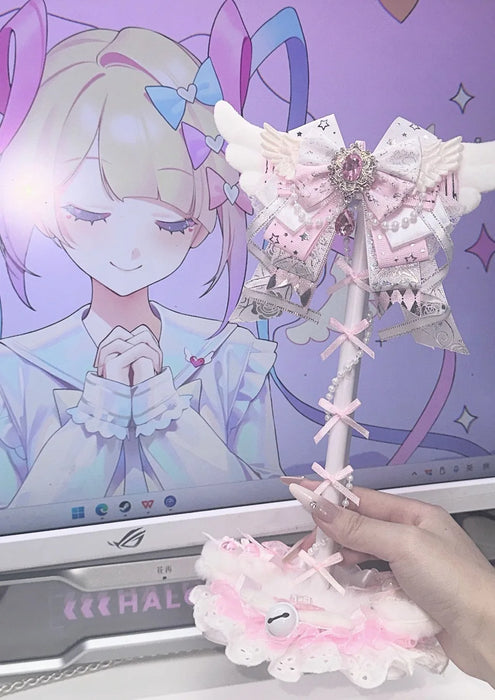Pink Lace Angel Wings Headphone Stand — Kawaii Gaming Headset Holder