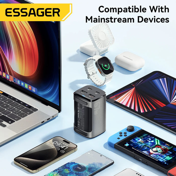 67W GaN USB‑C Desktop Charger — PD/QC Fast Charging, 2C+2A Ports for MacBook, Samsung, iPhone 15