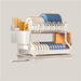 2-Tier Dish Drying Rack with Drainboard and Utensil Holder — Carbon Steel