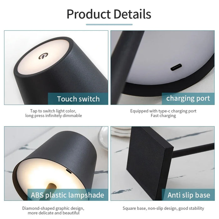 Usb Rechargeable LED Desk Lamp - Wireless, Waterproof Table Lighting for Bar, Restaurant & Hotel Bedroom - Creates Perfect Ambiance for Dining & Relaxing Environments