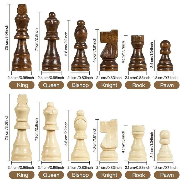 39.3cm (15.47in) Folding Wooden Chess Set with 2 Extra Queens — Portable Tournament Board
