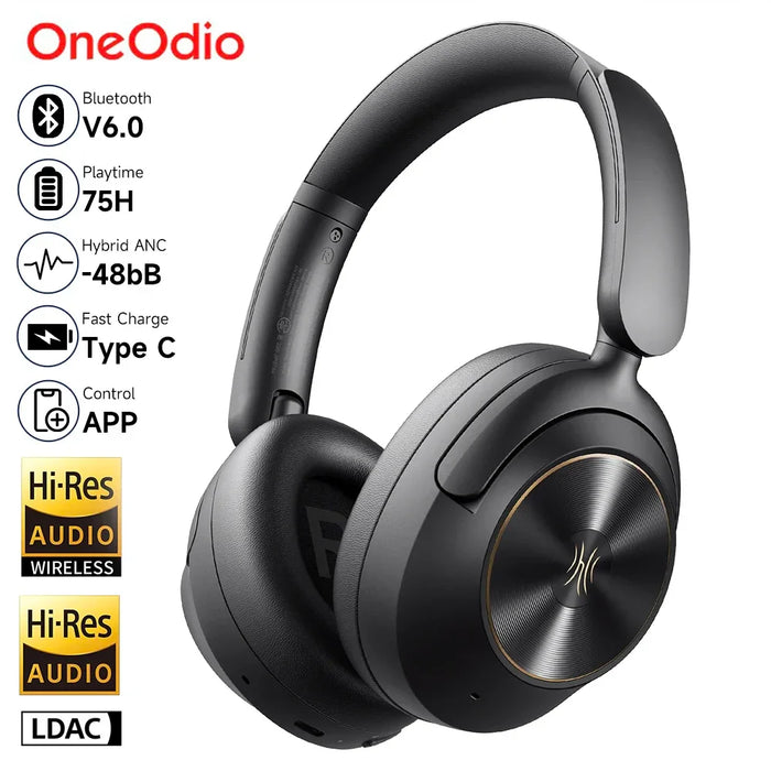 Focus A6 - ANC Wireless Bluetooth 6.0 Headphones, 48dB Hybrid Active Noise Cancelling, Over Ear, Hi-Res Audio, LDAC, Built-in Mic, APP Control - Perfect for Commuting, Work, Travel, and Immersive Music Lovers