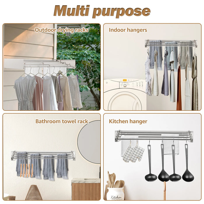 Folding Wall-Mounted Clothes Drying Rack — Stainless Steel Collapsible Hanger for Indoor & Balcony