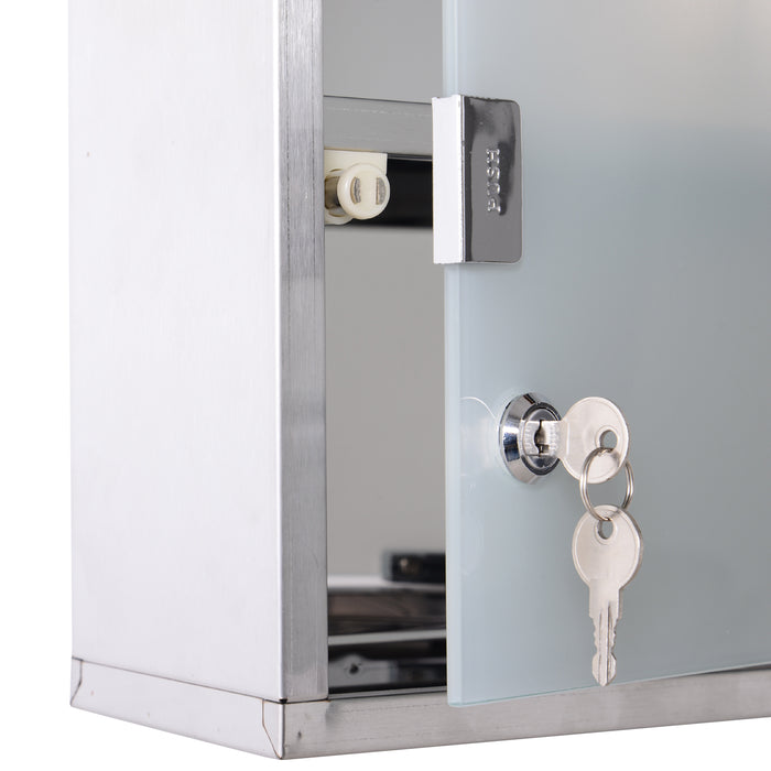 Lockable Wall-Mounted Medicine Cabinet — Safety Glass Door, Silver, 48cm
