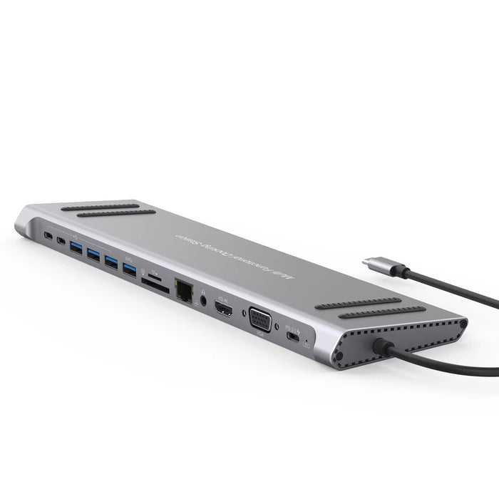 USB C Docking Station Network Hub - 13-in-1 with HDMI, VGA, PD 3.0, 10/100M Gigabit, Laptop Stand - Compatible with MacBook, iPad, Surface Pro