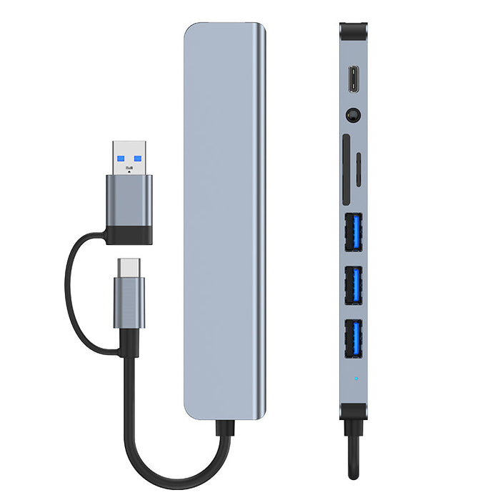 Type-C Docking Station - 8-in-1 USB-C Hub Splitter with USB3.0, USB2.0, USB-C Data, SD/TF Card Reader, 3.5mm Audio Multiport - Ideal for PC & Laptop Connectivity