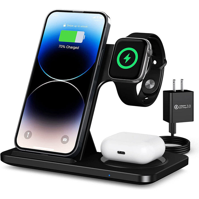 Wireless Fast Charging Dock - Multiple Wattage Options, 3-in-1 Device Charger for iPhone 14 13 12 11 Pro XS XR, Apple Watch, Airpods - Ideal for Apple Device Owners