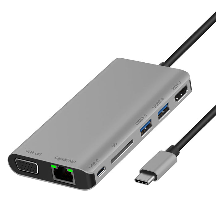 FD-F67 Type-c Hub - HDMI-Compatible VGA, 2-Port USB3.0, SD Card Reader, Gigabit Ethernet Port, PD Docking Station, Audio Plug - Ideal for Multi-Device Connectivity and Efficient Workspaces