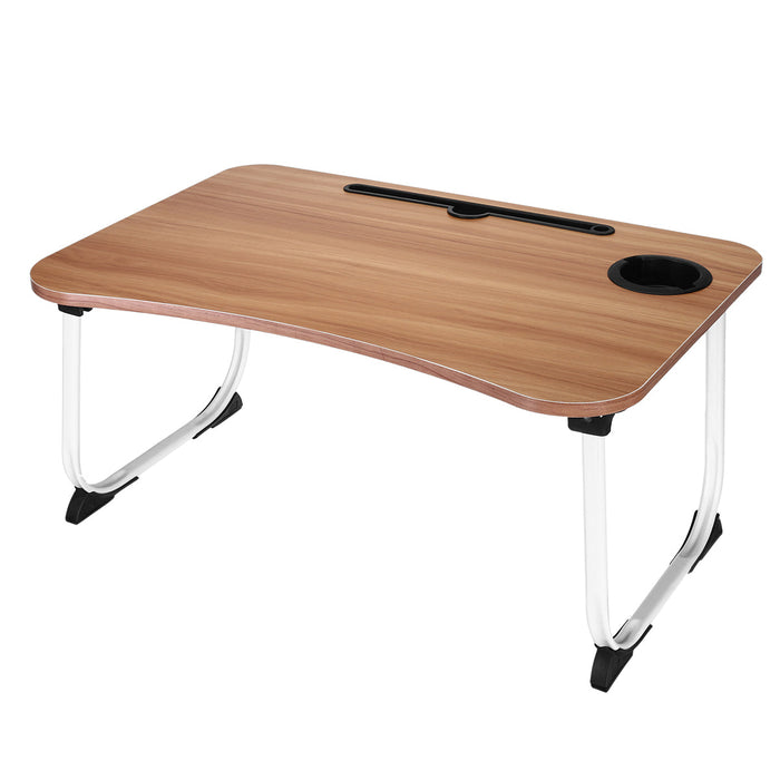 Folding Wooden Bed Desk - Multifunctional MacBook Table with Pen Cup Slot and Storage Drawer - Ideal for Lazy Leisurely Desk Usage