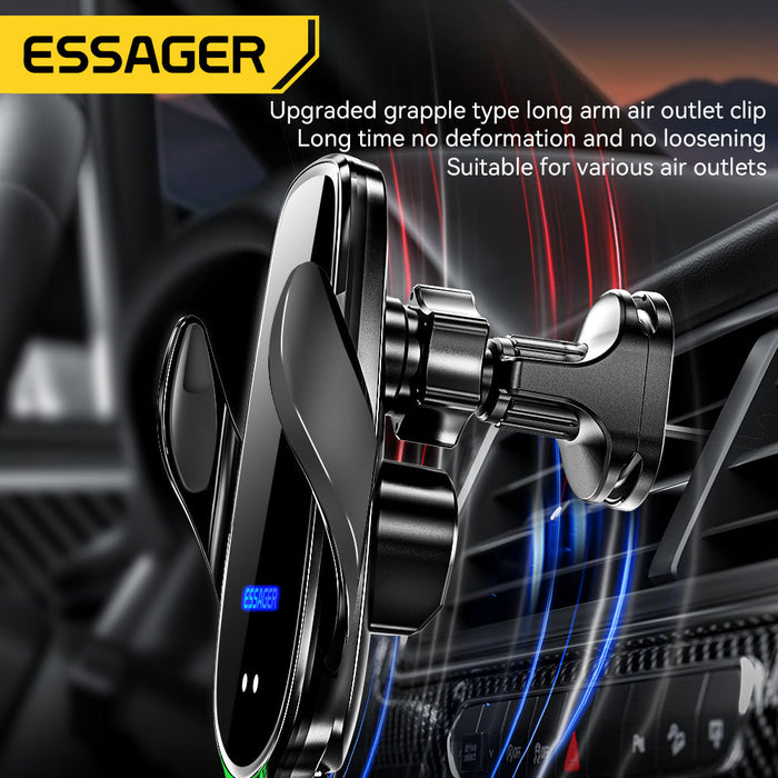 ESSAGER A4 Wireless Car Phone Holder Charger - 15W 10W 7.5W 5W, Air Vent Clamp Bracket, Compatible with iPhone 13, 14, 14 Pro, 14Pro Max, Xiaomi 13pro, Huawei Mate50 - Ideal for Safe and Efficient In-car Charging