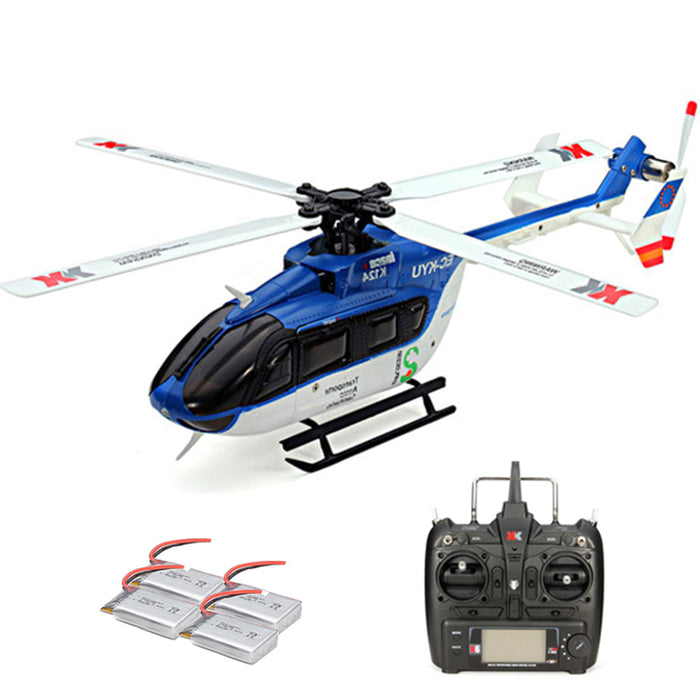 XK K124 EC145 Brushless Helicopter - 2.4G 6CH 3D6G System, 4PCS 3.7V 700mAh Lipo Battery, FUTABA S-FHSS Compatible - Perfect for RC Enthusiasts and Beginners