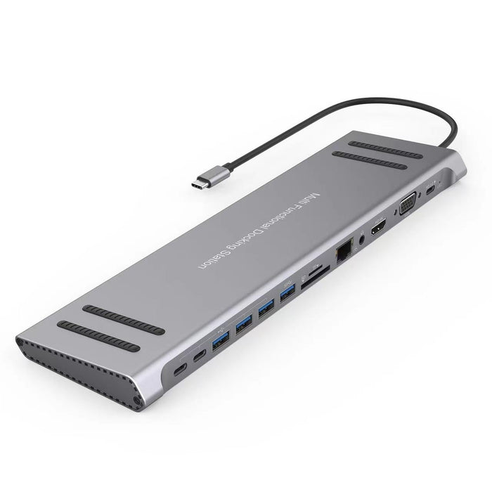 USB C Docking Station Network Hub - 13-in-1 with HDMI, VGA, PD 3.0, 10/100M Gigabit, Laptop Stand - Compatible with MacBook, iPad, Surface Pro