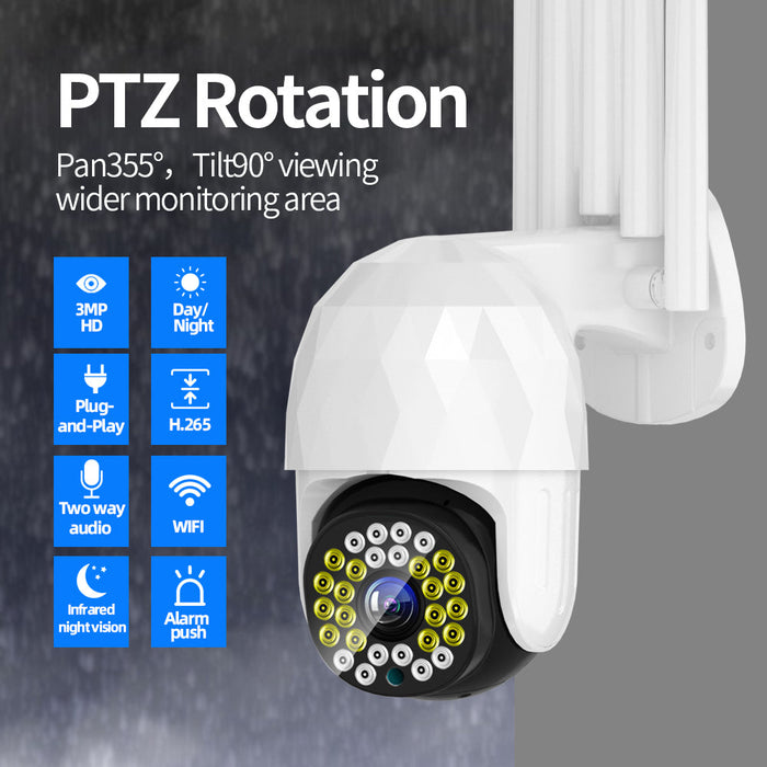 Guudgo 28LED 5X Zoom HD 3MP - Outdoor IP Security Camera with PTZ, Night Vision, IP66 Waterproof, Two-Way Audio, Motion Detection - Ideal for CCTV Surveillance and Home Security