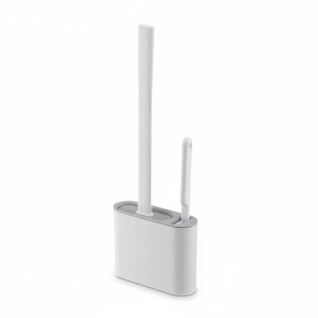 Wall-Mounted Silicone Toilet Brush with Long Handle — Quick-Dry Soft Bristles