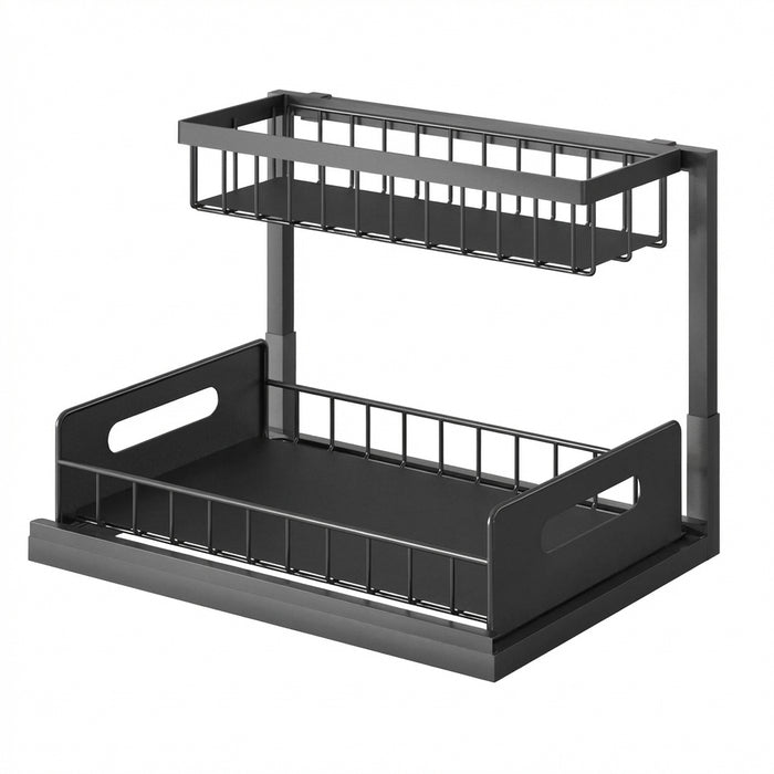 Metal Pull-Out Under-Sink Organiser with Sliding Shelf — Kitchen Storage (White/Black)