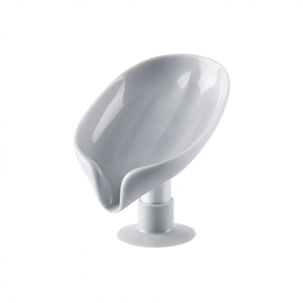 Leaf-Shaped Drain Soap Holder with Suction Cup – Grey Soap Box & Drying Rack (1pc)