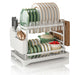 2-Tier Metal Dish Drainer with Draining Spout, Cutlery & Cup Holders
