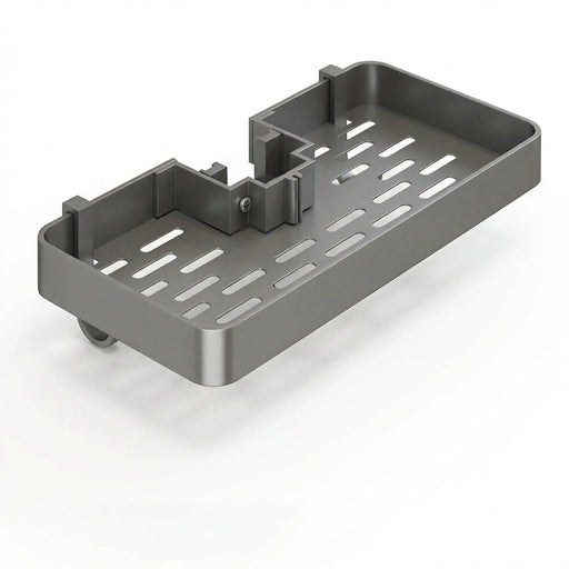No‑drill aluminium shower caddy with towel rod option — single or double