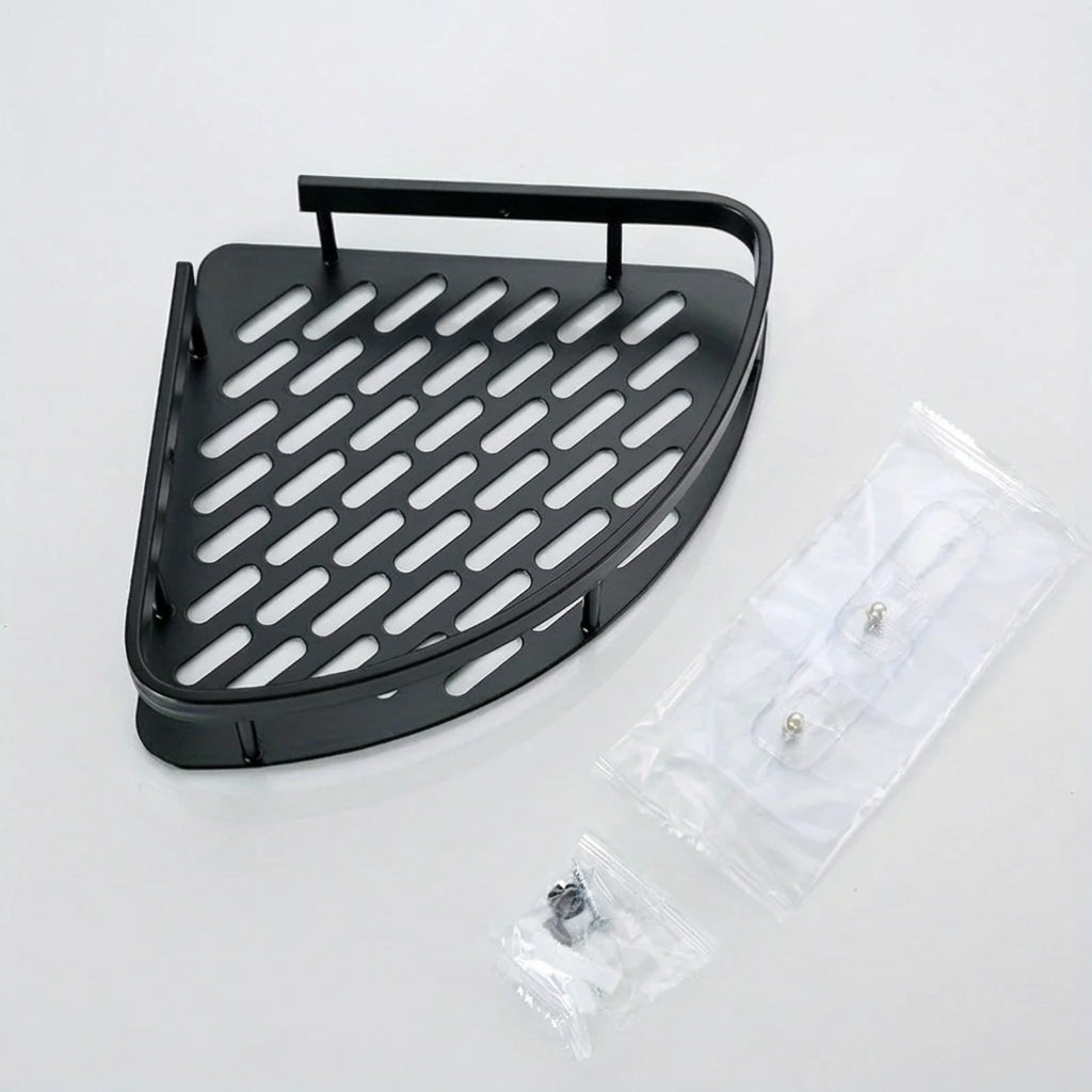 Tension-Mounted Stainless Steel Corner Shower Caddy — Single Tier