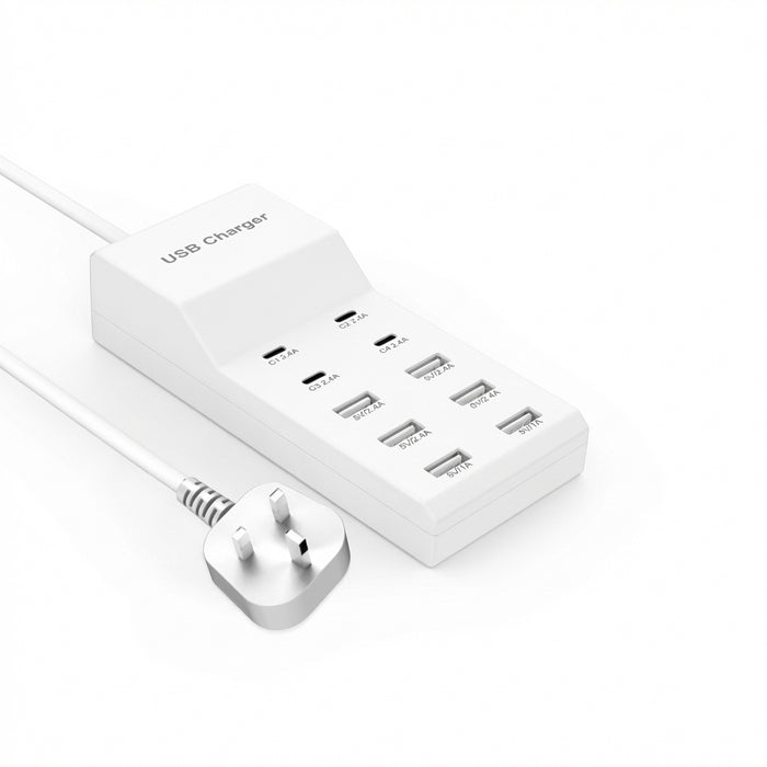 10‑Port 50W USB Charging Station – Multi‑Device Fast Charger with LCD (EU/UK/US plugs)