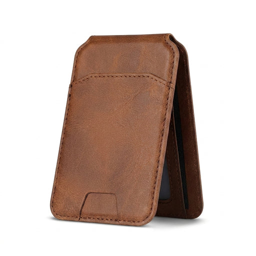 Magnetic PU Leather Wallet Phone Case — MagSafe Compatible with Card Pocket & Stand