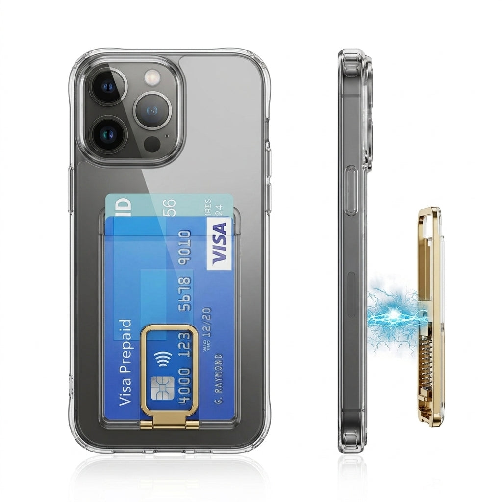 Transparent Magnetic MagSafe Card Wallet & Stand for iPhone – Clear PC Case