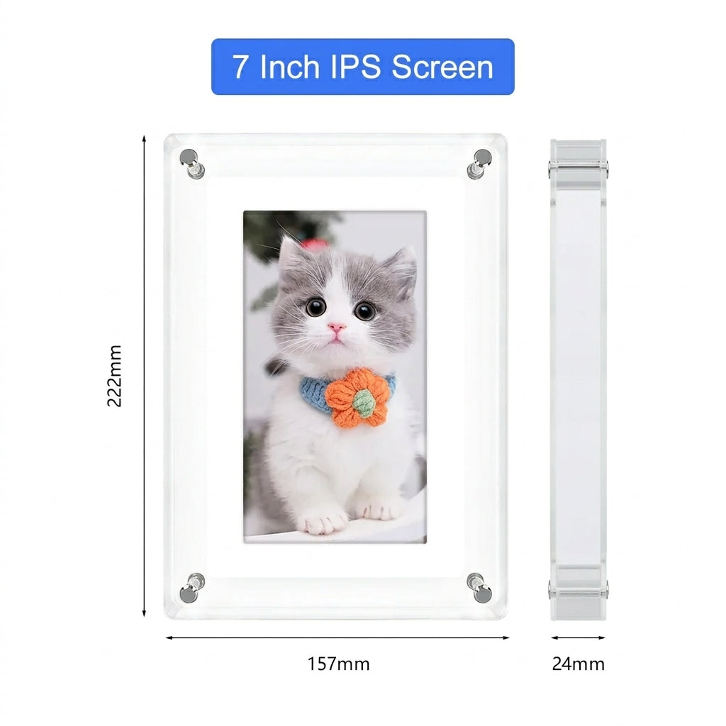 Acrylic Digital Photo Frame 5" & 7" IPS — 4GB Built‑in, Rechargeable, Auto‑Rotate