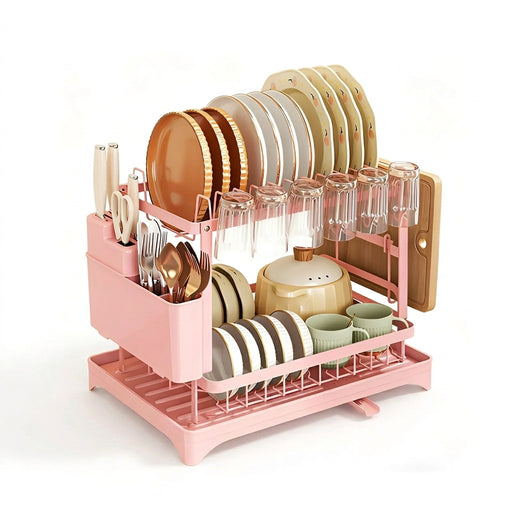 Stainless Steel 2-Tier Dish Rack — Fast-Drying & Stain-Free, Heavy-Duty Carbon Steel Frame