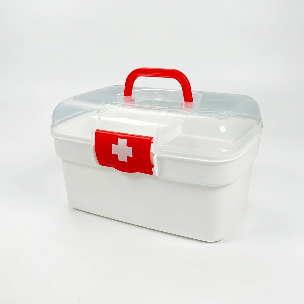 2-Tier Plastic Medicine Box with Handle — Large Capacity First‑Aid Organiser
