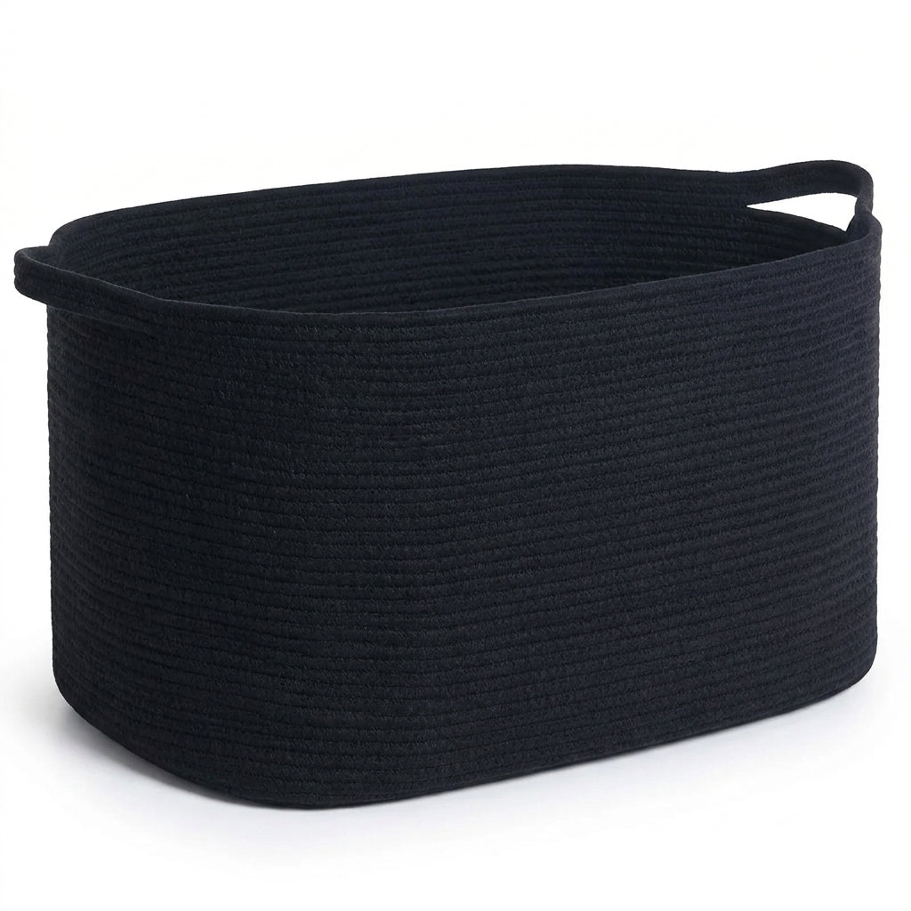 Large Cotton Rope Storage Basket – Foldable Laundry & Blanket Bin (55×38×30cm)