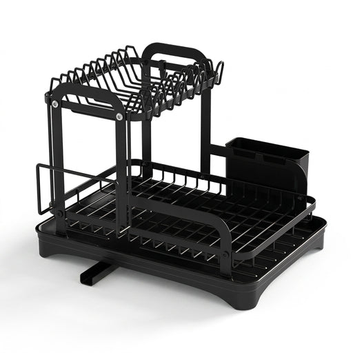 2-Tier Wrought Iron Dish Drainer with 360° Drainage & Drainboard