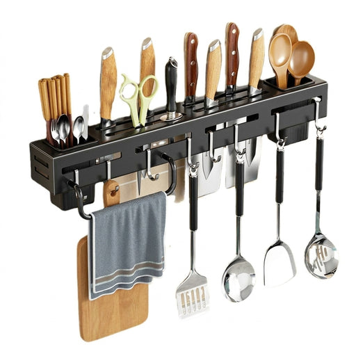 Stainless Steel Wall-Mounted Knife Holder — Nail-Free, Black (30/40/50cm)