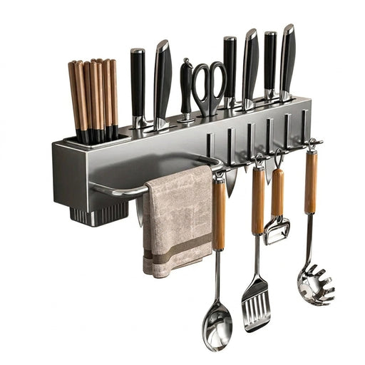 Wall-Mounted Kitchen Knife Rack with Pot Lid & Cutting Board Organiser