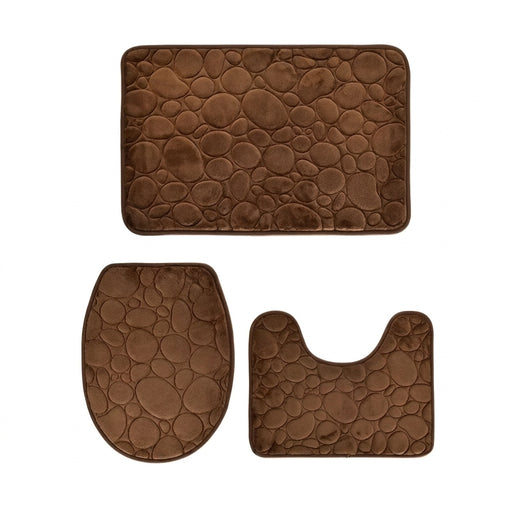 3-piece Microfibre Bath Mat Set — Absorbent, Non-slip, Stone Pattern