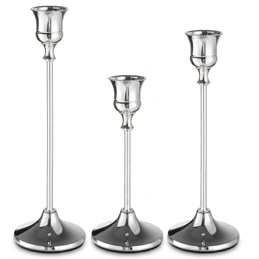 Vintage Elegant Tabletop Candle Holders – Metal & Aluminium, Single or 3‑Piece Sets
