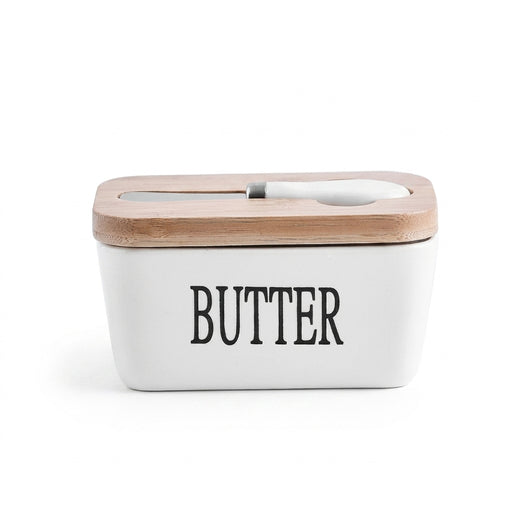 Ceramic Butter Dish with Bamboo Lid & Knife — Square Sealed Butter Box (350/500/650ml)