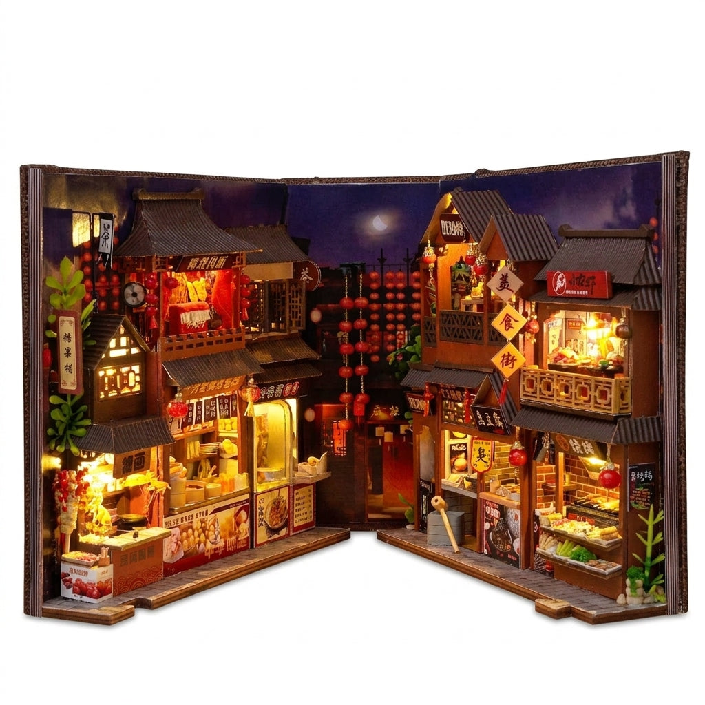 Retro Street-Food Book Nook DIY Wooden Miniature Kit — Shelf Insert