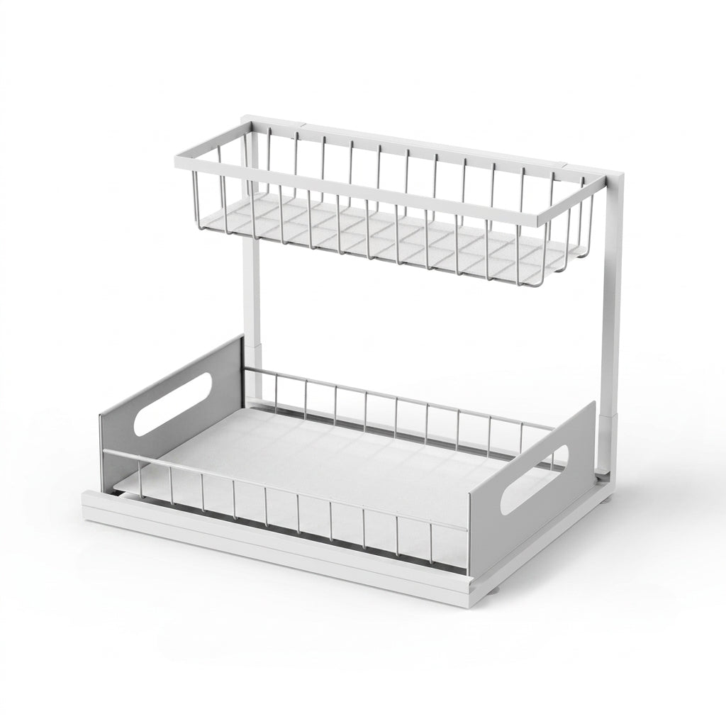 2-Tier Sliding Under-Sink Organiser – Rustproof Metal Storage for Kitchen & Bathroom Cabinets
