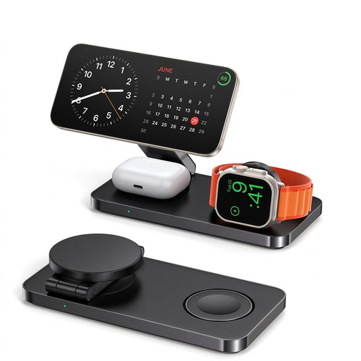 Magnetic 3-in-1 Foldable Fast Wireless Charger Stand for iPhone, Apple Watch & AirPods