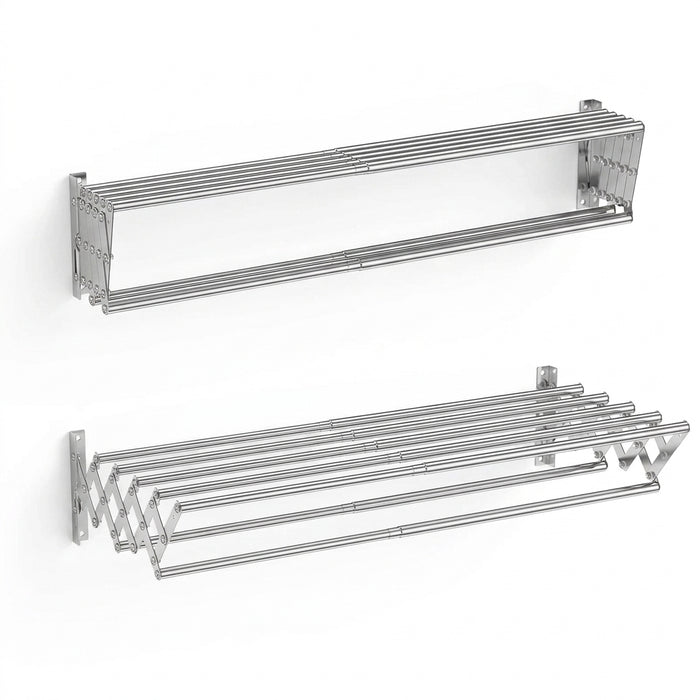 Stainless Steel Wall-Mounted Retractable Clothes Drying Rack — Accordion Design