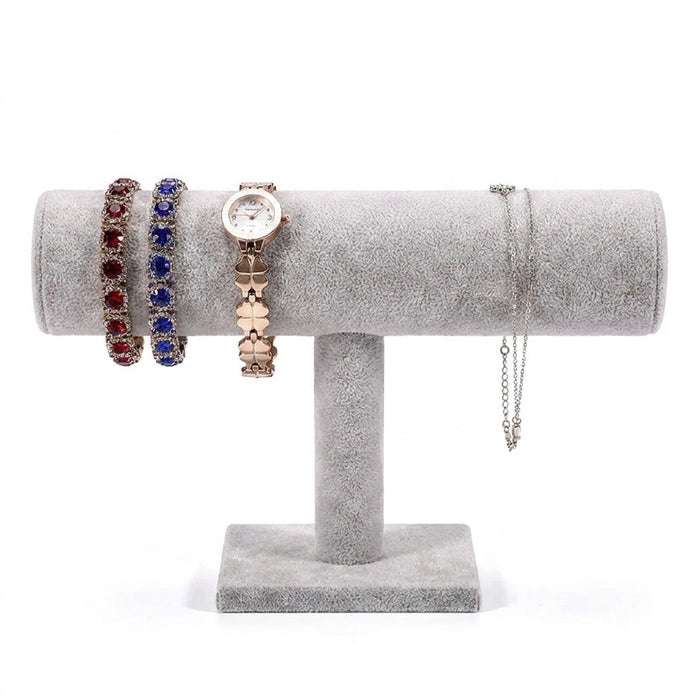 Suspended Double-Layer T-Bar Jewellery Display Stand — Velvet, Space-Saving