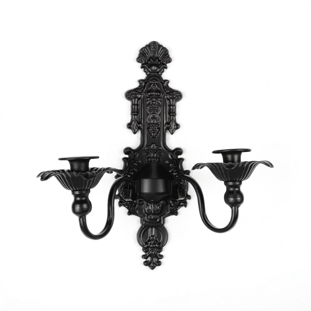 Vintage Black Wall-Mounted Iron Candlestick Holder