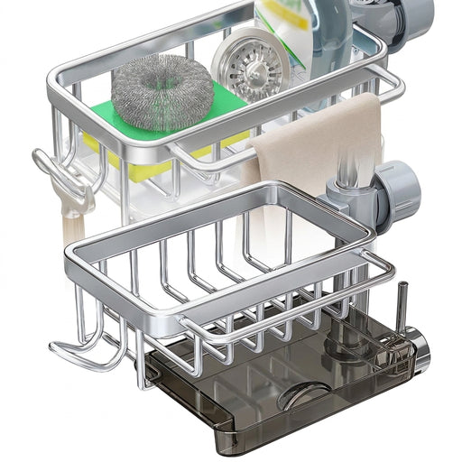 Kitchen Sink Faucet Organiser — Rustproof Adjustable Sponge & Brush Holder