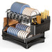 2-Tier Dish Drying Rack with Drainboard and Utensil Holder — Carbon Steel