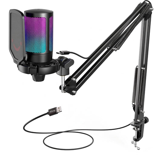 FIFINE A6T USB Gaming Microphone Kit with RGB, Cardioid Condenser & Boom Arm