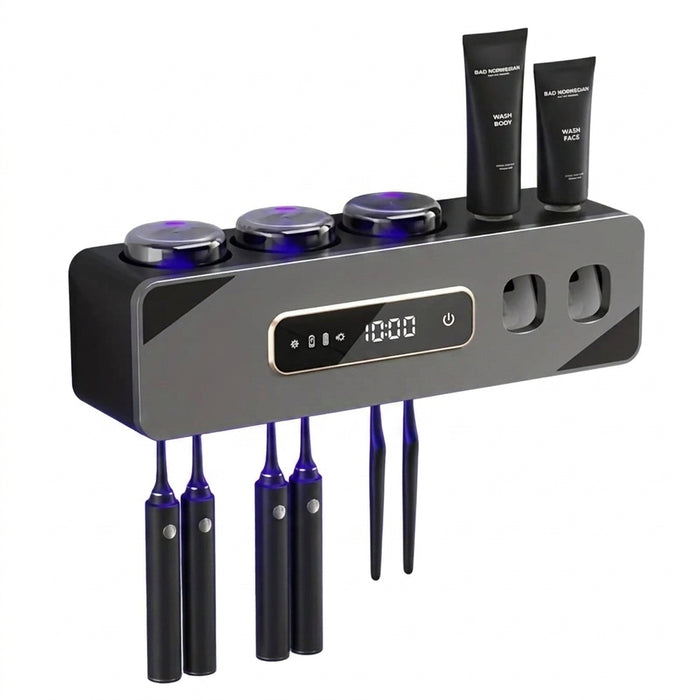 UV Sanitising Wall-Mounted Toothbrush Holder with Automatic Toothpaste Dispenser & USB Charging