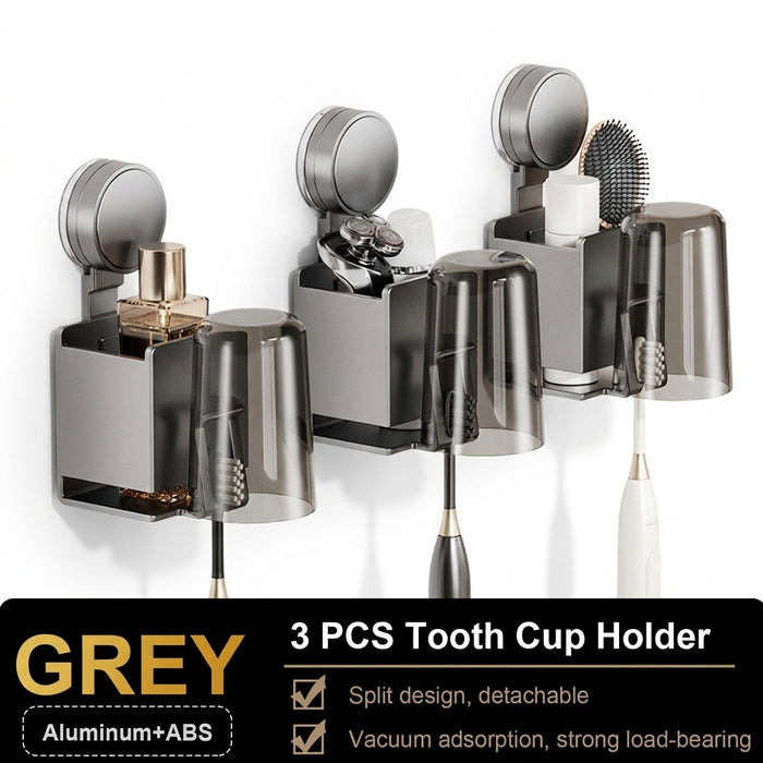 Suction-Cup Toothbrush Holder with Squeezer and Mouthwash Cup — Perforation-Free