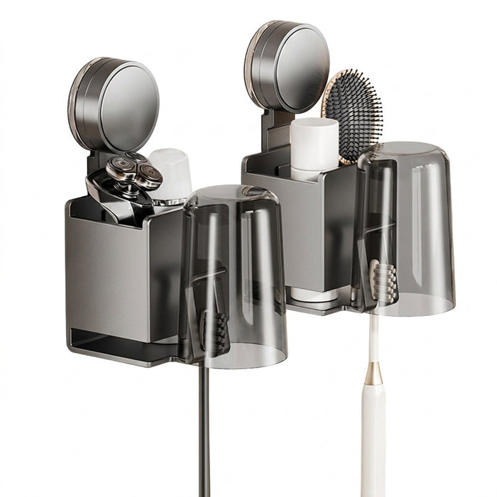 Suction-Cup Toothbrush Holder with Squeezer and Mouthwash Cup — Perforation-Free