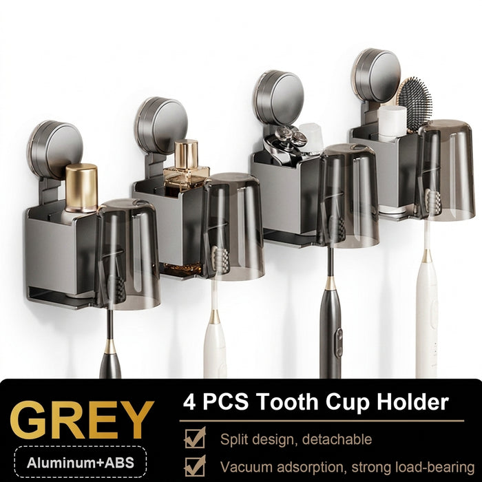 Suction-Cup Toothbrush Holder with Squeezer and Mouthwash Cup — Perforation-Free