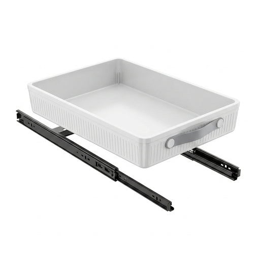 Pull-Out Cabinet Organiser Tray with Handle — Plastic, Reusable (White, M/L)